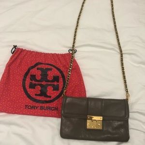 Taupe leather Tory Burch crossbody/clutch